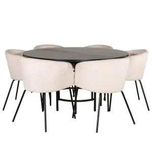 Begränsat antal Venture Home Copenhagen Matgrupp 140 cm Rund med 6 Berit stolar Beige - Möbler