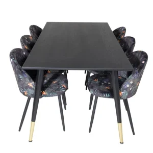 Snabb frakt Venture Home Dipp Matgrupp 180 cm Rektangulär med 6 Velvet stolar Svart/Guld - Möbler
