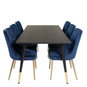 Venture Home Dipp Matgrupp 180 cm Rektangulär med 6 Velvet Deluxe stolar Svart - Möbler Beställ idag