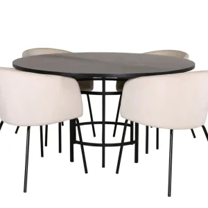 Venture Home Copenhagen Matgrupp 140 cm Rund med 4 Berit stolar Beige - Möbler risnedsättning