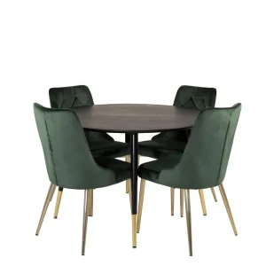 Endast denna vecka Venture Home Dipp Matgrupp 115 cm Rund med 4 Velvet Deluxe stolar Svart/Guld - Möbler