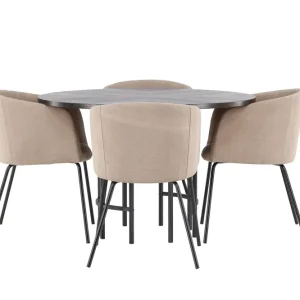 Fri frakt Venture Home Copenhagen Matgrupp 115 cm Rund med 4 Berit stolar Beige - Möbler
