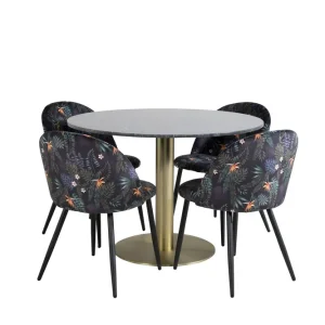 Venture Home Estelle Matgrupp 106 cm Rund med 4 Velvet stolar Svart/Guld - Möbler Extra rabatt