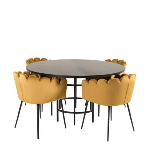 Venture Home Copenhagen Matgrupp 140 cm Rund med 4 Limhamn stolar Svart/Guld - Möbler Populär