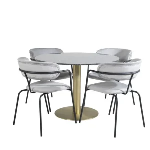 I lager Venture Home Estelle Matgrupp 106 cm Rund med 4 Arrow stolar Svart/Guld - Möbler