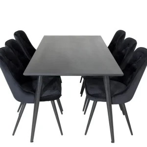 Venture Home Dipp Matgrupp 180 cm Rektangulär med 6 Velvet Deluxe stolar Svart - Möbler Billig