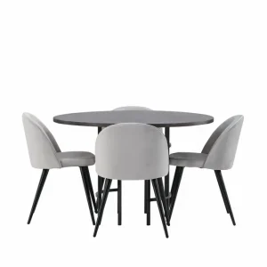 Lägg i varukorgen Venture Home Copenhagen Matgrupp 115 cm Rund med 4 Velvet stolar Grå - Möbler