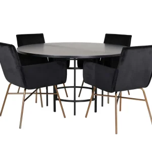 Kampanjpris Venture Home Copenhagen Matgrupp 140 cm Rund med 4 Petra stolar Svart - Möbler