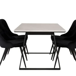 I lager Venture Home Estelle Matgrupp 140 cm Rektangulär med 4 Velvet Deluxe stolar Svart - Möbler