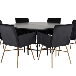 Snabb frakt Venture Home Copenhagen Matgrupp 140 cm Rund med 6 Petra stolar Svart - Möbler