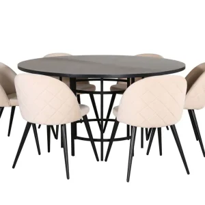 Kampanj Venture Home Copenhagen Matgrupp 140 cm Rund med 6 Velvet stolar Beige - Möbler