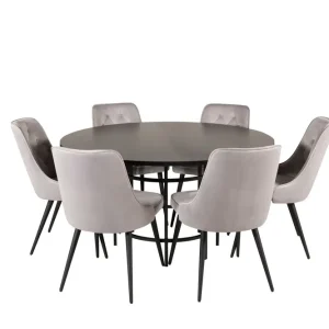Venture Home Copenhagen Matgrupp 140 cm Rund med 6 Velvet Deluxe stolar Svart - Möbler risnedsättning
