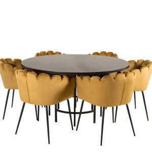 Venture Home Copenhagen Matgrupp 140 cm Rund med 6 Limhamn stolar Svart/Guld - Möbler Bästa pris
