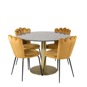 Venture Home Estelle Matgrupp 106 cm Rund med 4 Limhamn stolar Svart/Guld - Möbler Fynd