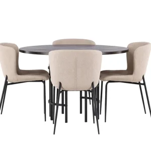 Rabatt Venture Home Copenhagen Matgrupp 115 cm Rund med 4 Modesto stolar Mörkgrå - Möbler