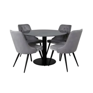 Venture Home Estelle Matgrupp 106 cm Rund med 4 Velvet Deluxe stolar Svart - Möbler Köp online