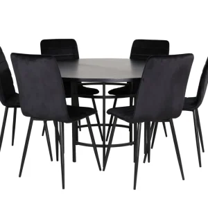 Venture Home Copenhagen Matgrupp 140 cm Rund med 6 Windu Lyx stolar Svart - Möbler risnedsättning