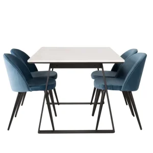 I lager Venture Home Estelle Matgrupp 140 cm Rektangulär med 4 Velvet stolar Svart - Möbler