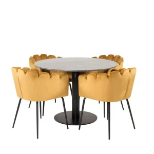 Venture Home Estelle Matgrupp 106 cm Rund med 4 Limhamn stolar Svart/Guld - Möbler Nyhet