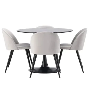 Rabatter Venture Home Glade Matgrupp 100 cm Rund med 4 Velvet stolar Svart - Möbler