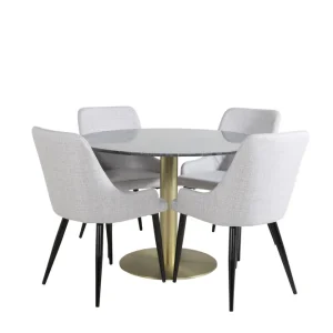 Venture Home Estelle Matgrupp 106 cm Rund med 4 Plaza stolar Svart/Guld - Möbler Säker betalning