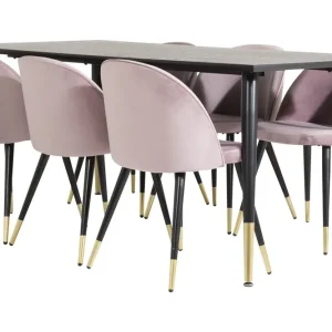 Fri frakt Venture Home Dipp Matgrupp 180 cm Rektangulär med 6 Velvet stolar Svart/Guld - Möbler