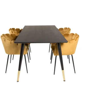 Venture Home Dipp Matgrupp 180 cm Rektangulär med 4 Limhamn stolar Svart/Guld - Möbler Snabb leverans