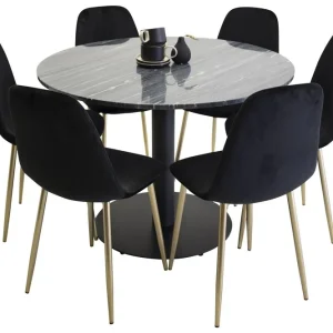 Venture Home Estelle Matgrupp 106 cm Rund med 6 Polar stolar Svart/Guld - Möbler risnedsättning