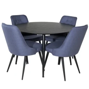 Venture Home Dipp Matgrupp 115 cm Rund med 4 Velvet Deluxe stolar Svart - Möbler Trygg betalning