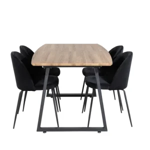 Venture Home Inca Matgrupp 160 cm Rektangulär med 4 Wrinkles stolar Svart - Möbler Kampanj