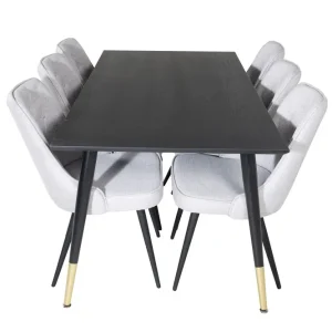 Venture Home Dipp Matgrupp 180 cm Rektangulär med 6 Velvet Deluxe stolar Svart/Guld - Möbler Köp nu