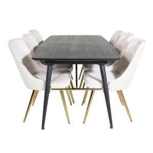 Rabatter Venture Home Gold Matgrupp Förlängningsbar 180-220 cm Rektangulär med 6 Velvet Deluxe stolar Beige - Möbler
