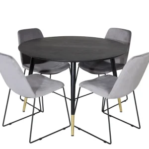 Venture Home Dipp Matgrupp 115 cm Rund med 4 Muce stolar Svart/Guld - Möbler Sänkt pris