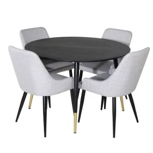Venture Home Dipp Matgrupp 115 cm Rund med 4 Plaza stolar Svart/Guld - Möbler Reapris