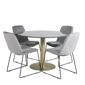 Venture Home Estelle Matgrupp 106 cm Rund med 4 Muce stolar Svart/Guld - Möbler Erbjudande