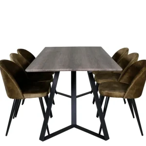 Begränsat erbjudande Venture Home Marina Matgrupp 180 cm Rektangulär med 6 Velvet stolar Svart - Möbler