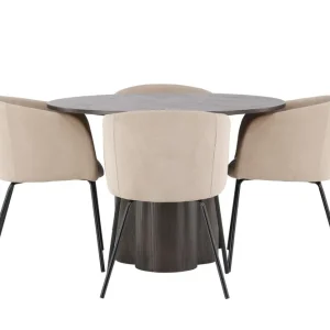 Handla nu Venture Home Olivia Matgrupp 110 cm Rund med 4 Berit stolar Beige - Möbler
