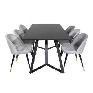 Venture Home Marina Matgrupp 180 cm Rektangulär med 6 Velvet stolar Svart - Möbler Nedsatt pris