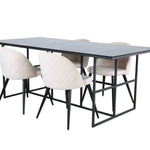 Rea Venture Home Leif Matgrupp 200 cm Rektangulär med 4 Velvet stolar Beige - Möbler