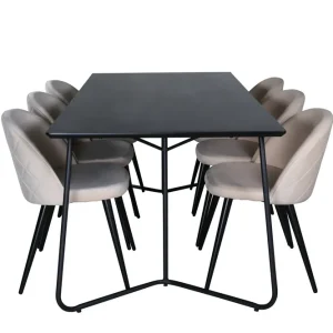 Begränsad tid Venture Home Petra Matgrupp 190 cm Rektangulär med 6 Velvet stolar Svart - Möbler