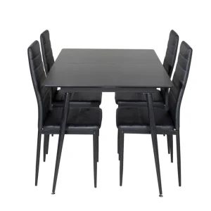 Venture Home Silar Matgrupp Förlängningsbar 120 cm Rektangulär med 4 Slim stolar Svart - Möbler Snabb leverans
