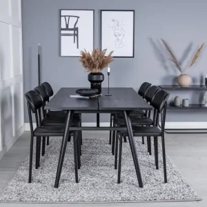 Venture Home Sleek Matgrupp Förlängningsbar 195 cm Rektangulär med 6 Polly stolar Svart - Möbler Snabb frakt