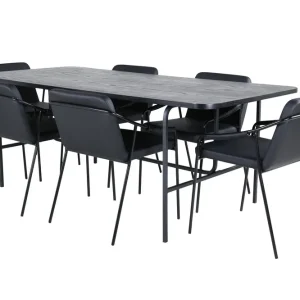 Snabb frakt Venture Home Unos Matgrupp 200 cm Rektangulär med 6 Tvist stolar Svart - Möbler