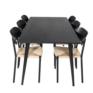 Fynd Venture Home Dipp Matgrupp 180 cm Rektangulär med 6 Polly stolar Svart - Möbler