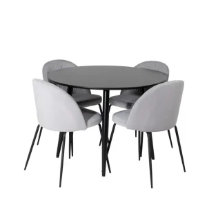 Venture Home Plaza Matgrupp 100 cm Rund med 4 Wrinkles stolar Svart - Möbler risnedsättning