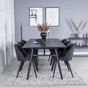 Venture Home Sleek Matgrupp Förlängningsbar 195 cm Rektangulär med 6 Velvet stolar Svart - Möbler Beställ nu