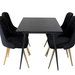 Venture Home Silar Matgrupp Förlängningsbar 120 cm Rektangulär med 4 Velvet Deluxe stolar Svart - Möbler Endast denna vecka