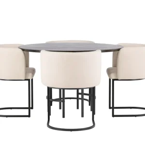 Venture Home Copenhagen Matgrupp 115 cm Rund med 4 Simrishman stolar Beige - Möbler Kampanj