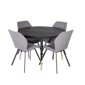 Venture Home Dipp Matgrupp 115 cm Rund med 4 Gemma stolar Svart/Guld - Möbler risnedsättning