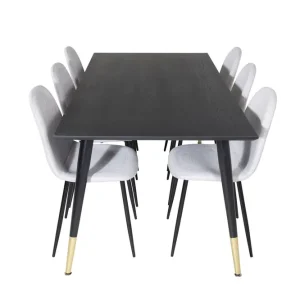Lägg i varukorgen Venture Home Dipp Matgrupp 180 cm Rektangulär med 6 Polar stolar Svart/Guld - Möbler